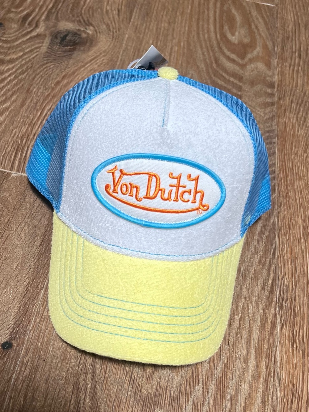 Y2K Von Dutch Pastel Yellow, Light Blue & Orange Trucker Hat (NWT)